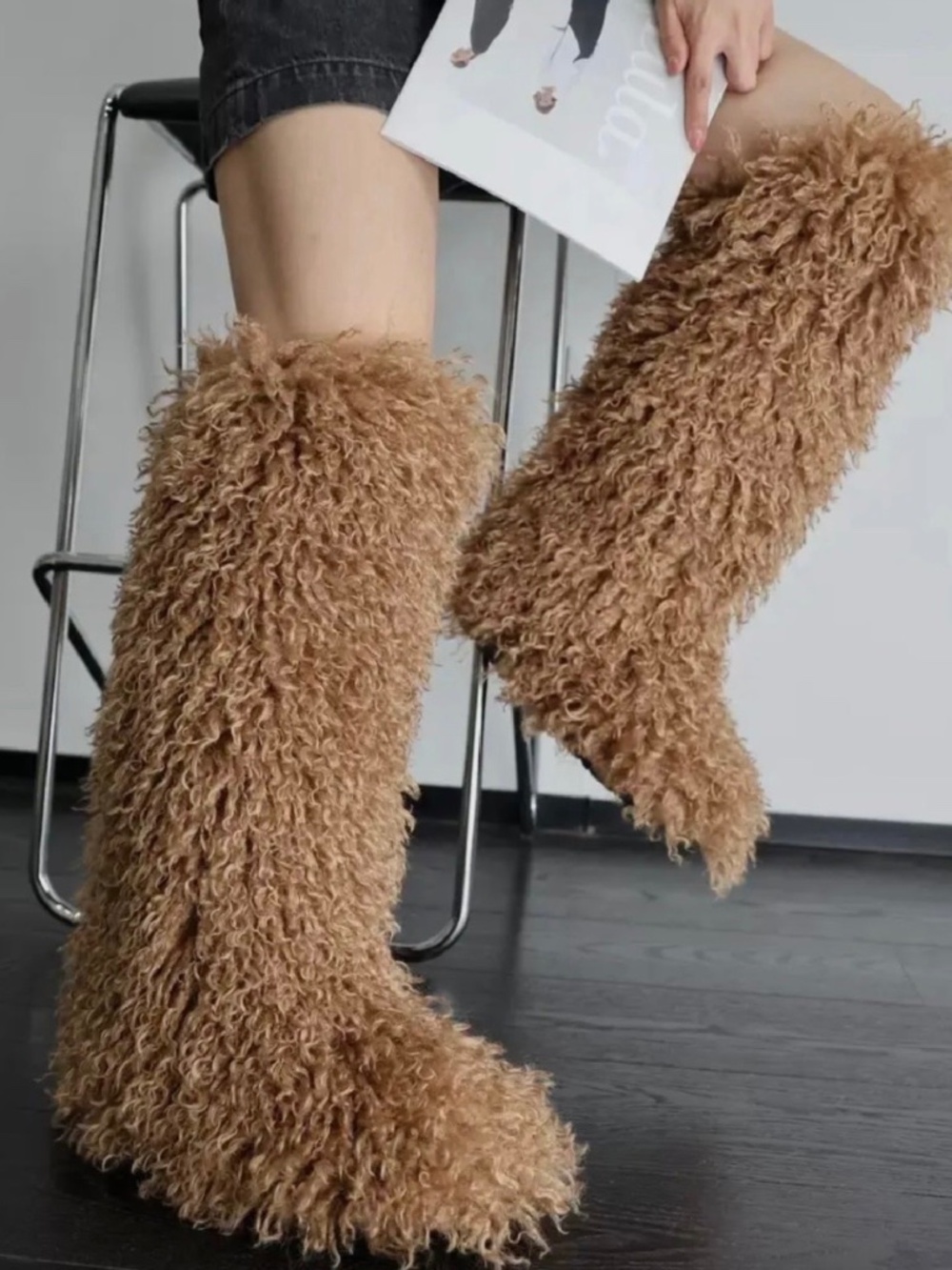 Fluffy Statement Knee-High Boots